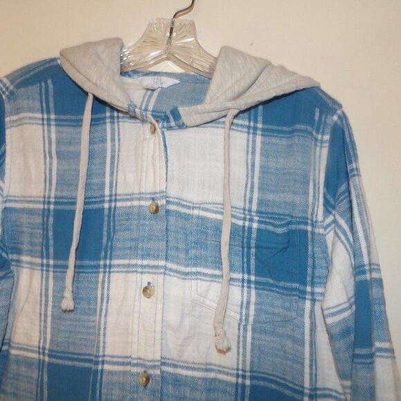 Time And Tru  Hooded Flannel Shirt Sz S - Picture 2 of 6